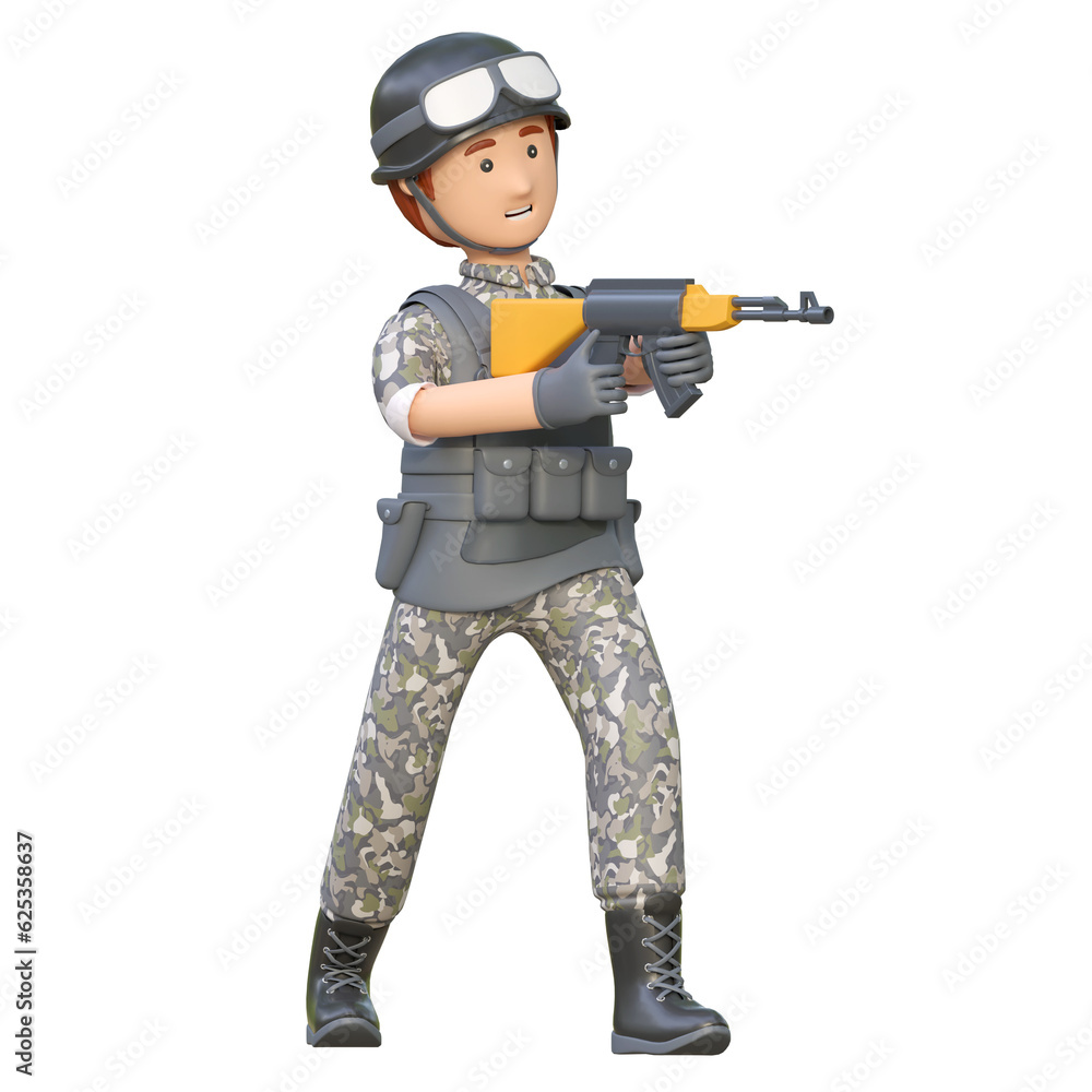 soldier holding ak47 assault rifle gun 3d cartoon illustration soldier holding ak47 assault rifle gun 3d cartoon illustration