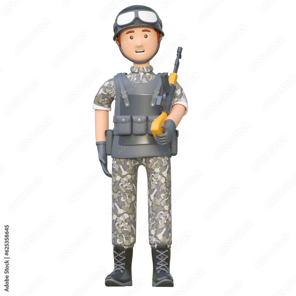 soldier holding ak47 assault rifle gun 3d cartoon illustration soldier holding ak47 assault rifle gun 3d cartoon illustration