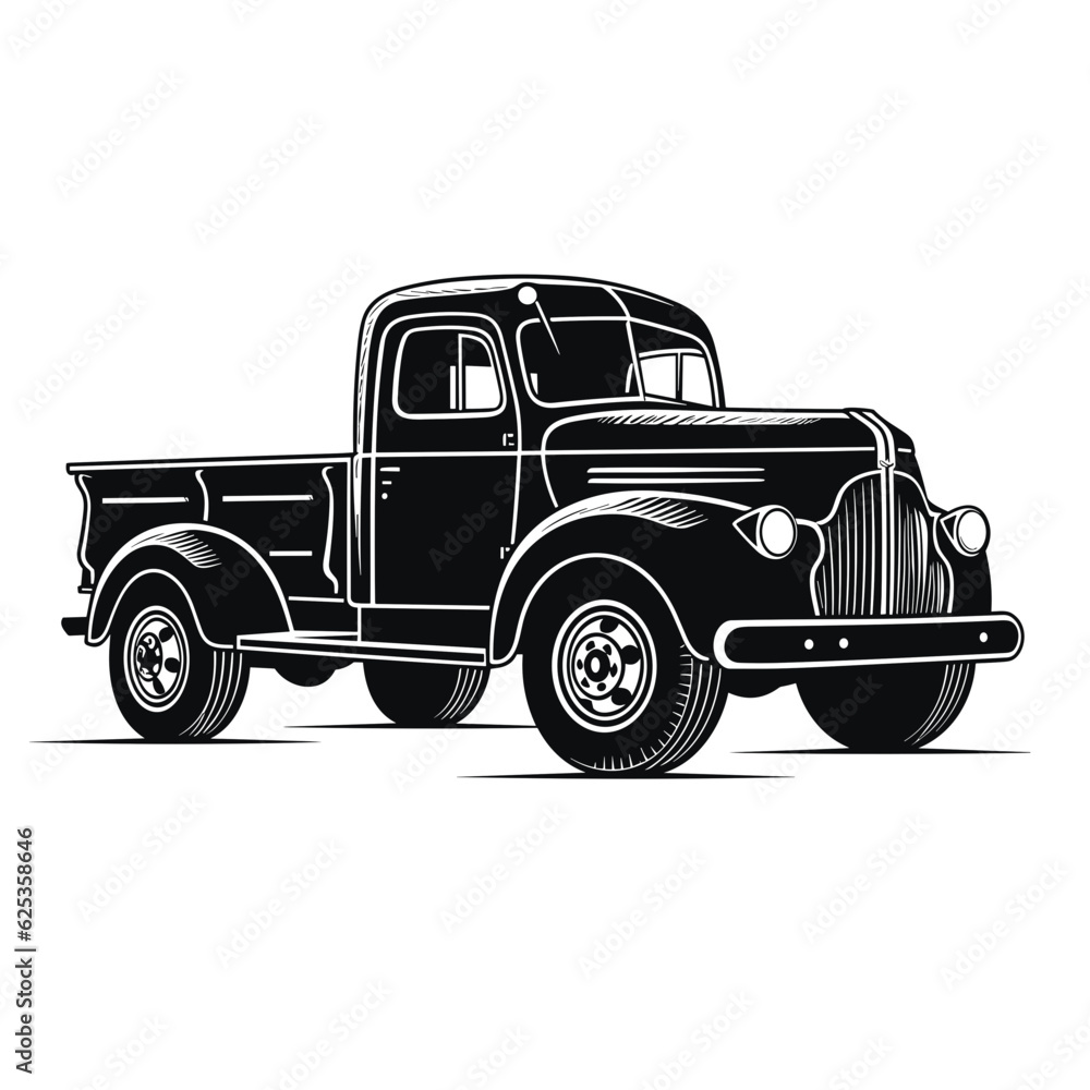 Silhouette of a vintage truck on a white background. Illustration in vector format