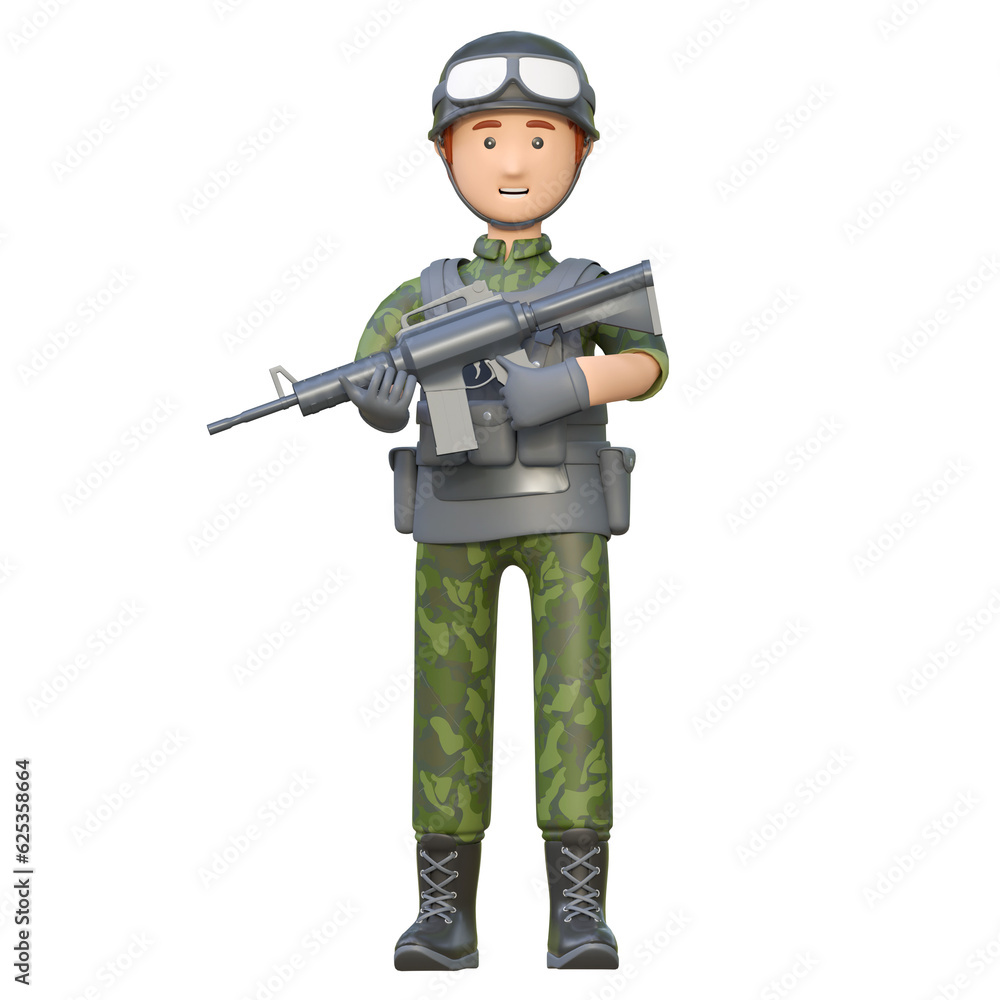 soldier holding m16 assault rifle gun 3d cartoon illustration soldier holding m16 assault rifle gun 3d cartoon illustration