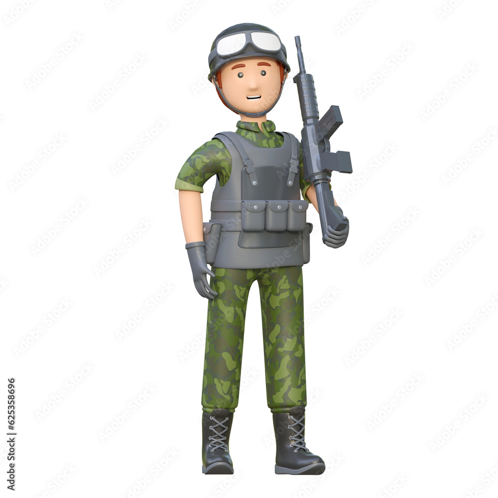 soldier holding m16 assault rifle gun 3d cartoon illustration soldier holding m16 assault rifle gun 3d cartoon illustration