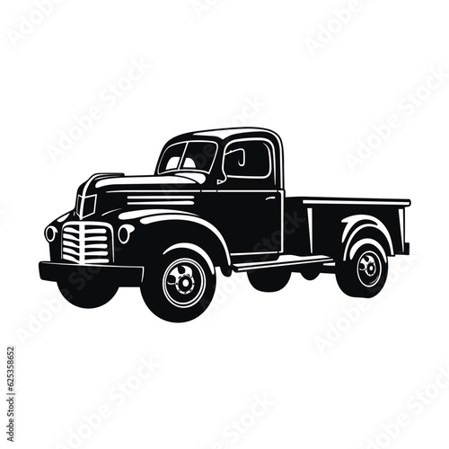 Silhouette of a vintage truck on a white background. Illustration in vector format