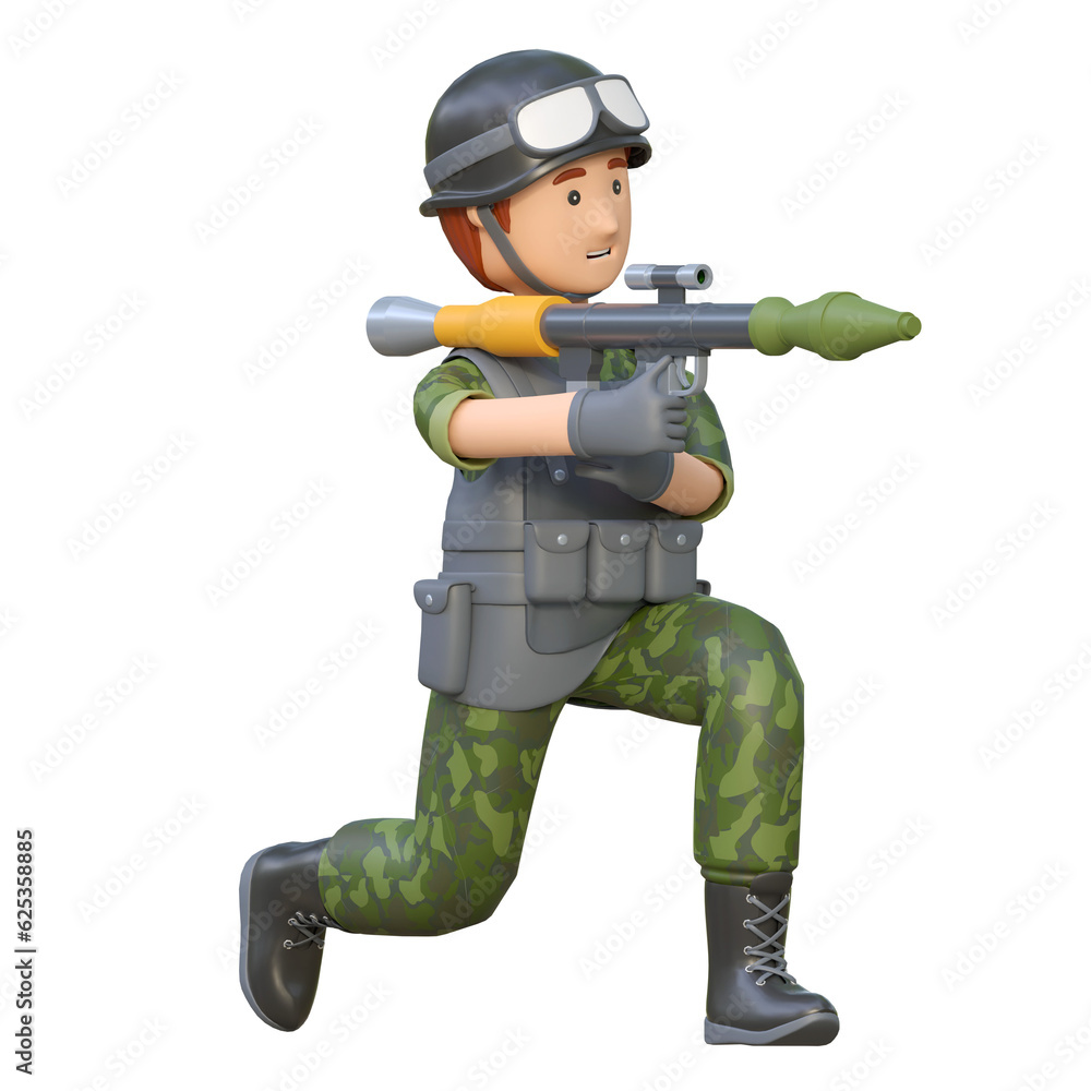 soldier holding rocket launcher rpg gun 3d cartoon illustration soldier holding rocket launcher rpg gun 3d cartoon illustration