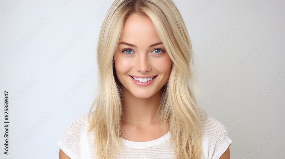 portrait of a beautiful young woman on white background, smiling