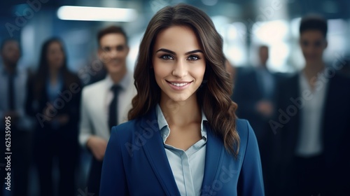 portrait of a business woman in front of business team, smiling