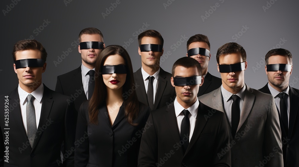business people all wearing blindfolds with generative ai business people all wearing blindfolds with generative ai