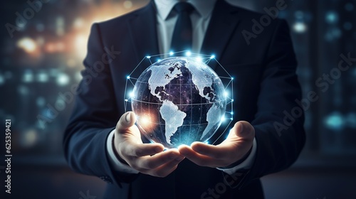 businessman holding a globe. generative ai