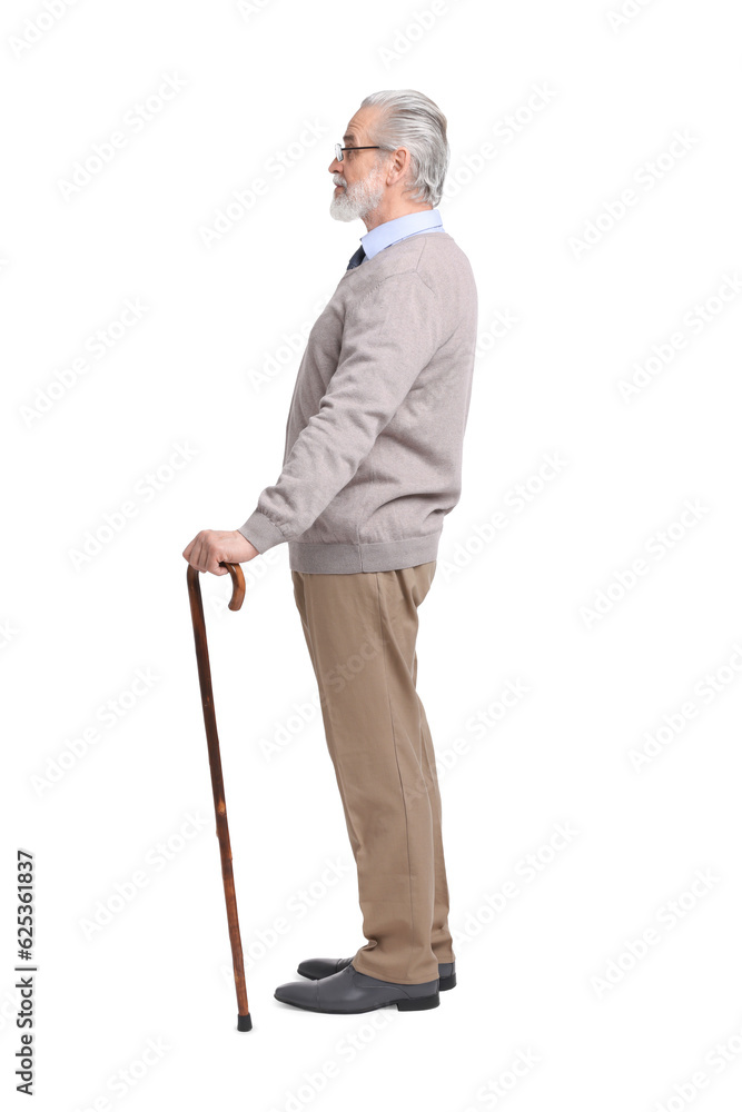 Senior man with walking cane on white background Senior man with walking cane on white background