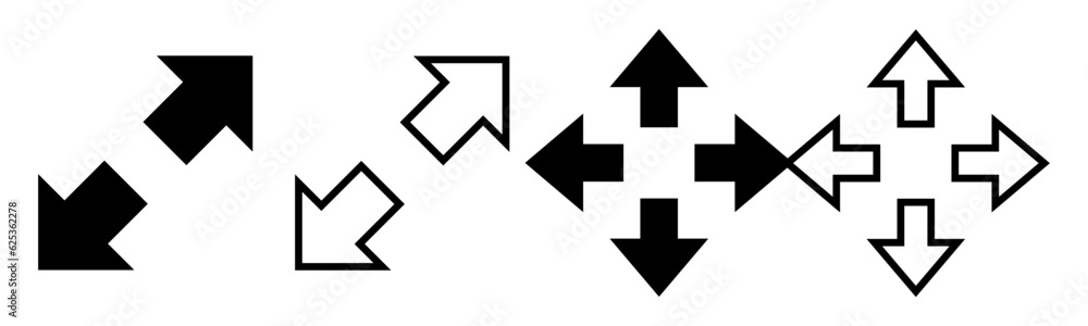Fullscreen Icon set illustration. Expand to full screen sign and symbol. Arrows symbol Fullscreen Icon set illustration. Expand to full screen sign and symbol. Arrows symbol