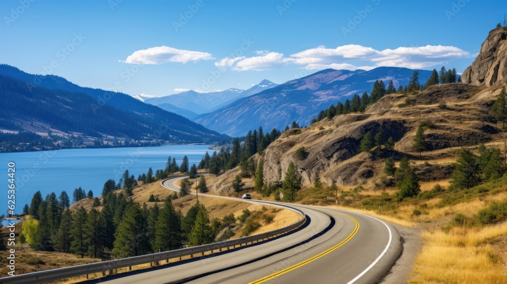 Naklejka premium Mountains lake highway with beautiful views