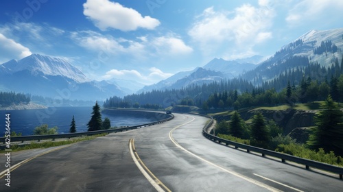 Mountains lake highway with beautiful views game art