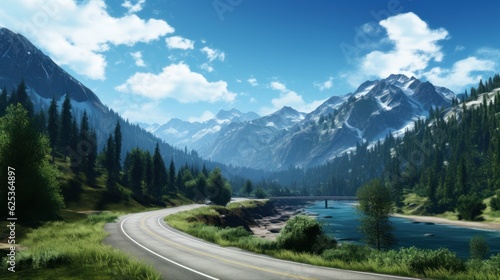 Mountains lake highway with beautiful views game art