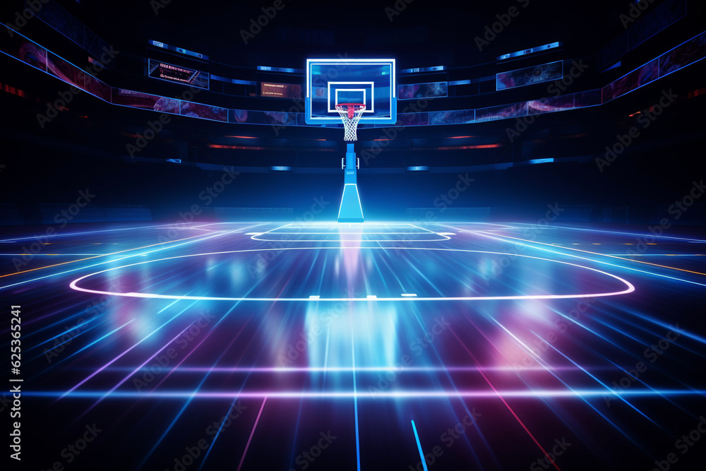 Basketball Court Hologram Lights - obrazy, fototapety, plakaty 
