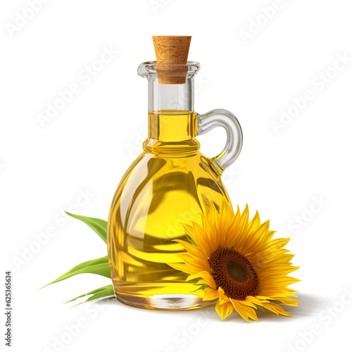 Sunflower oil in glass isolated on transparent or white background, png