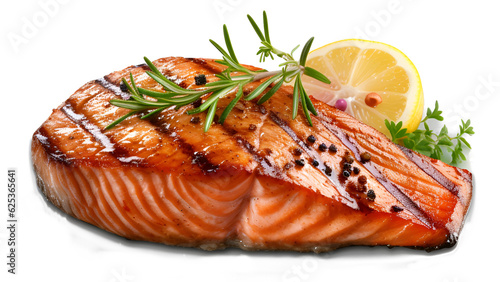 Salmon grilled roast steak isolated on transparent or white background, png © Sweet_Harmony💙💛