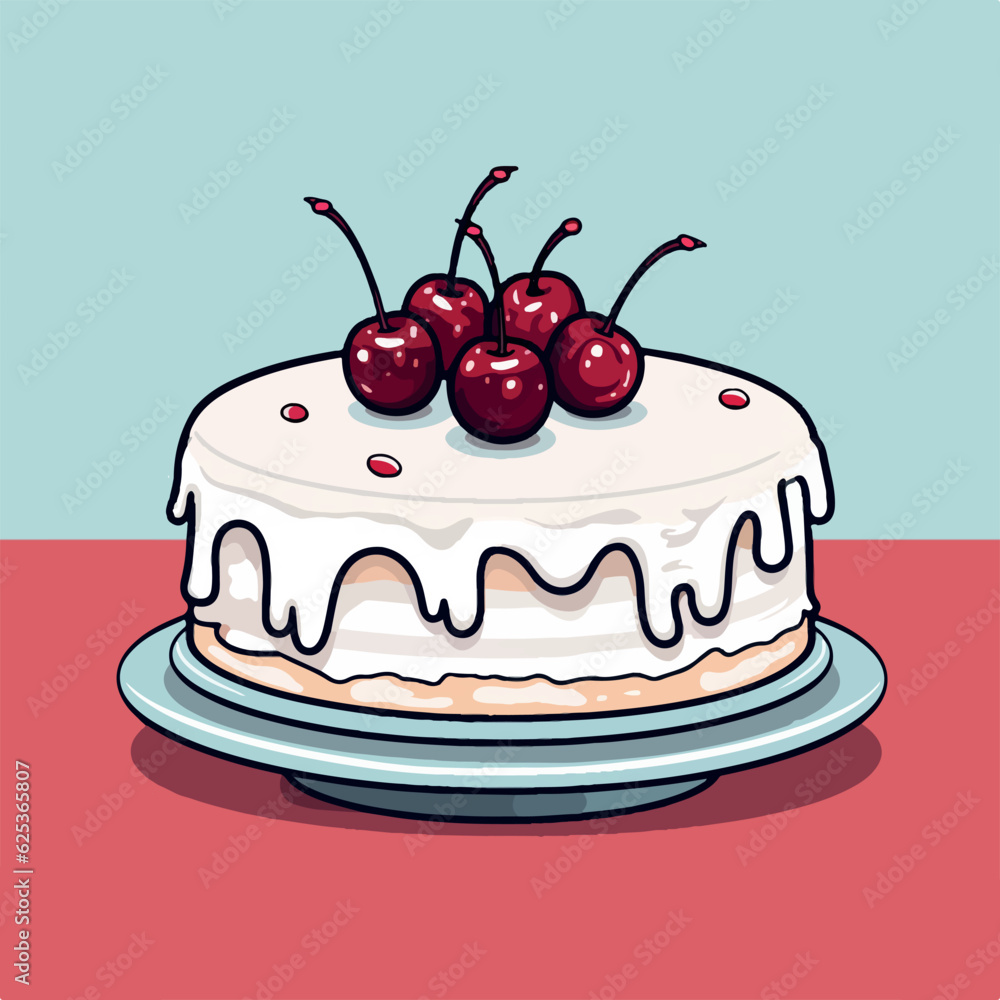 A delicious cake with three cherries on top A delicious cake with three cherries on top