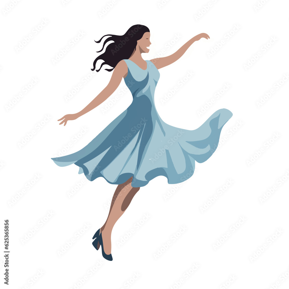 A woman gracefully dancing in a vibrant blue dress A woman gracefully dancing in a vibrant blue dress