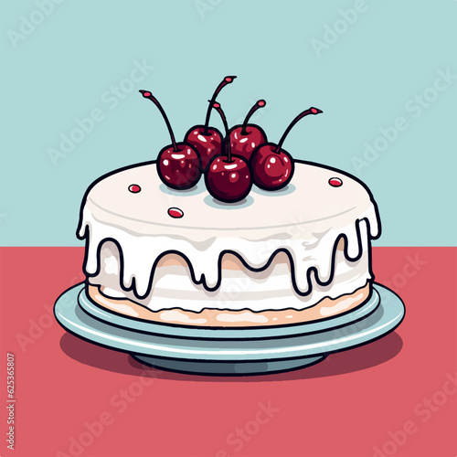 A delicious cake with three cherries on top