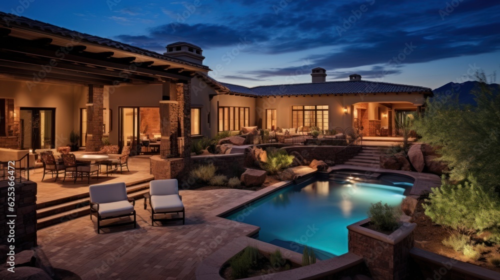 Tuscan style villa in the serene and upscale community of Scottsdale, Arizona, complete with a private courtyard and a spa