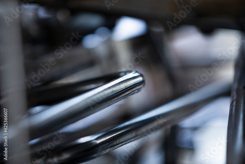 Close up shot of metal pipes in a factory, shallow depth of field photo