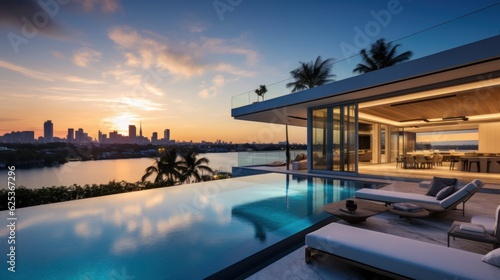 Modern villa with a private rooftop infinity pool overlooking the Miami skyline in Florida © Damian Sobczyk