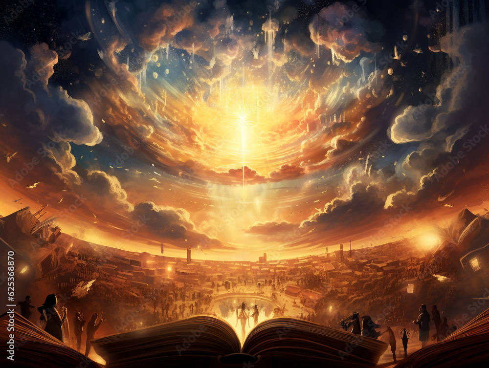 A Dreamy Illustrated Depiction of the Book of Life Being Opened in the Heavens for Rosh Hashanah | Generative AI