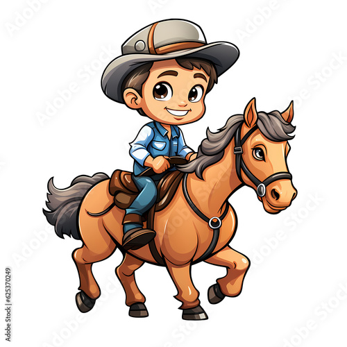 Cute Cowboy Riding A Horse Illustration © pisan