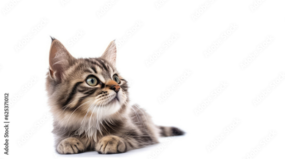 Funny large longhair gray tabby cute kitten with beautiful blue eyes. Pets and lifestyle concept. Lovely fluffy cat on white background. Funny large longhair gray tabby cute kitten with beautiful blue eyes. Pets and lifestyle concept. Lovely fluffy cat on white background.