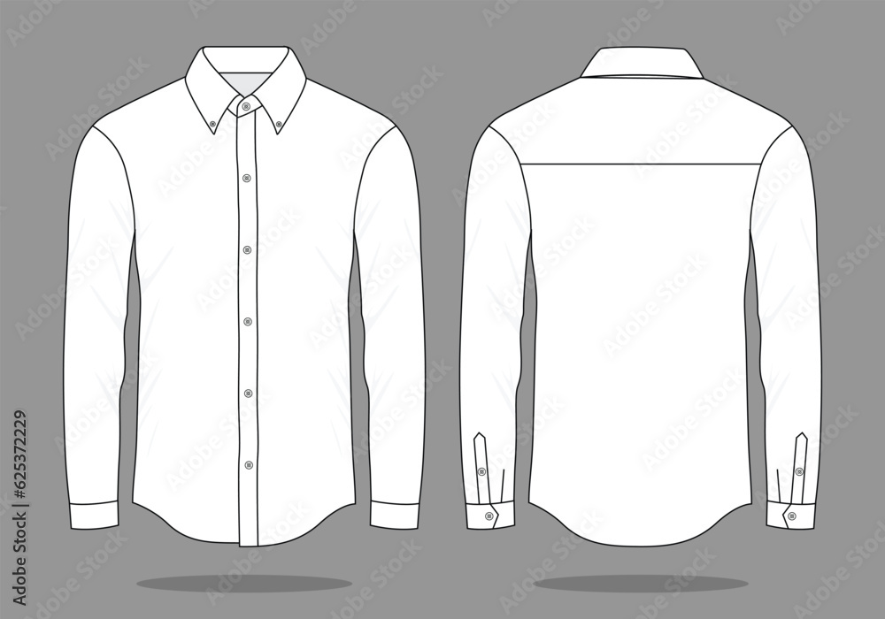 White Long Sleeve Dress Shirt Template on Gray Background.Front and