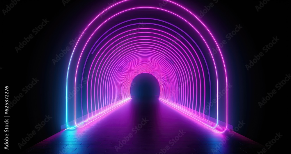 Futuristic colorful cyberpunk glowing light through the tunnel background. Generative AI Futuristic colorful cyberpunk glowing light through the tunnel background. Generative AI