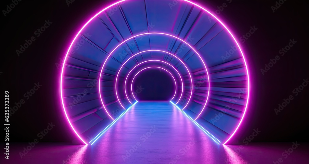 Futuristic colorful cyberpunk glowing light through the tunnel background. Generative AI Futuristic colorful cyberpunk glowing light through the tunnel background. Generative AI