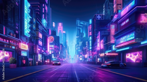 Night futuristics city street background. Generative AI