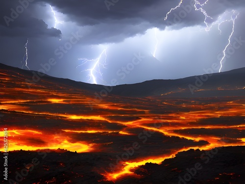fire and volcano eruption of lava