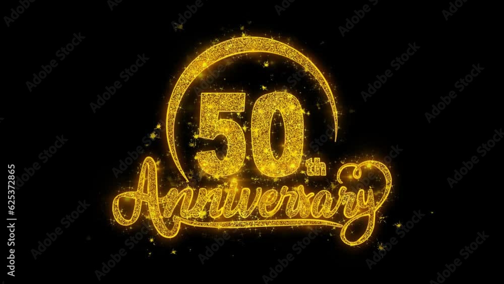 50th Happy Anniversary typography text Reveal from Golden on Glitter ...