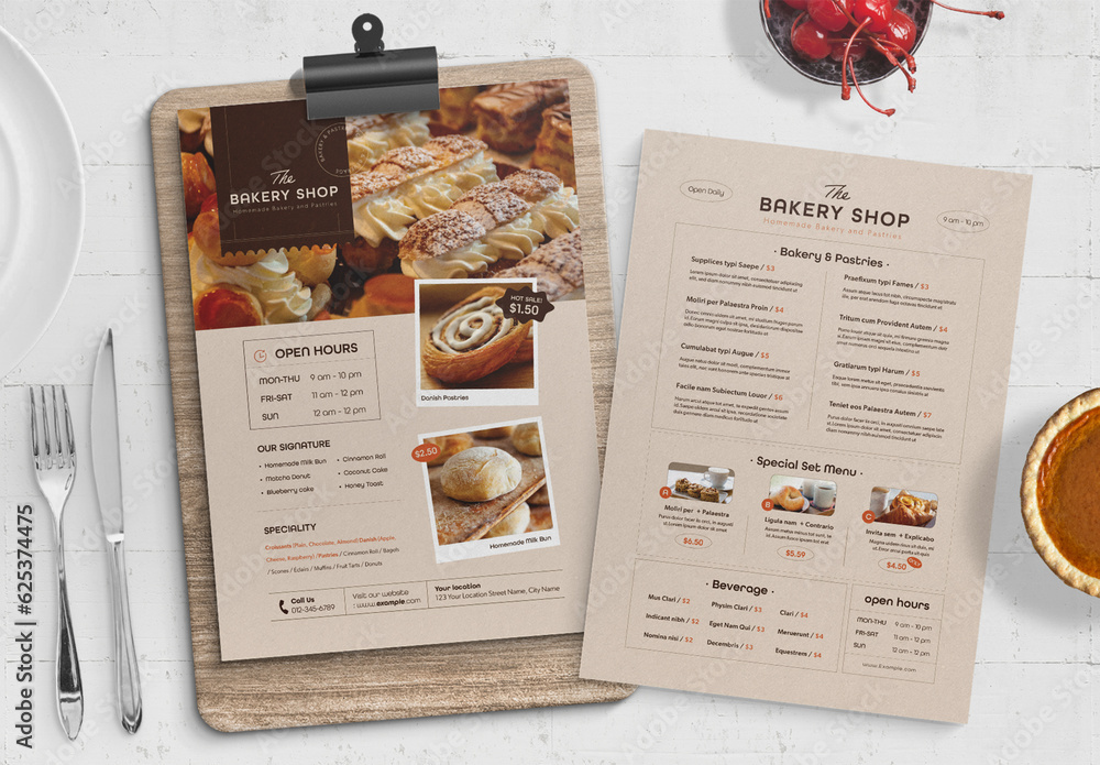 Menu layout. Menu layout