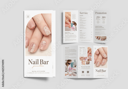 Nail Bar Beauty Salon Trifold Brochure Leaflet Layout
