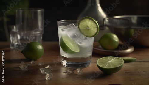 Fresh lime mojito with ice and citrus slice garnish generated by AI