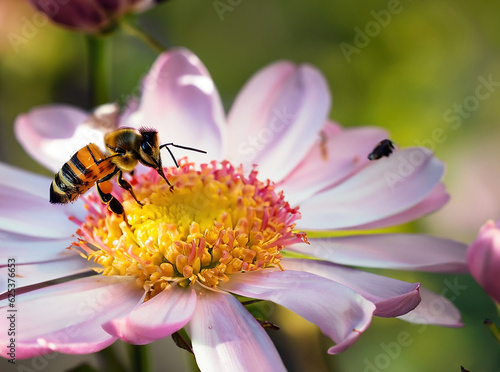 the bee hovered over the delicate petals of the flower