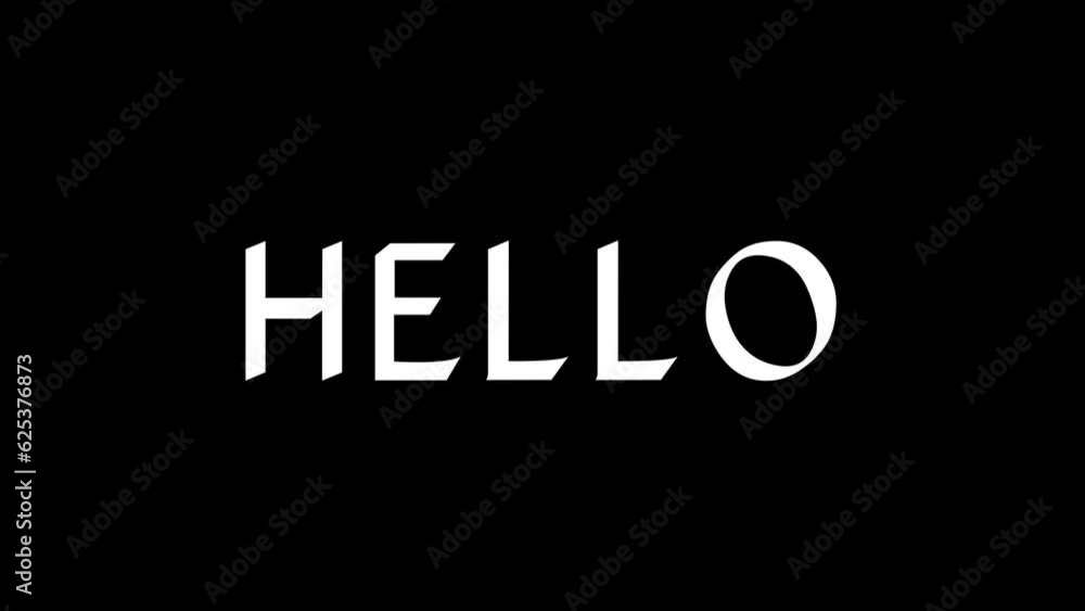 Animated hello with bullet train pop up text effect in black and white background Animated hello with bullet train pop up text effect in black and white background
