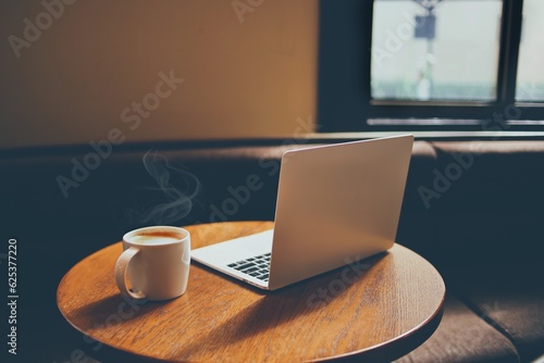cup of coffee and laptop