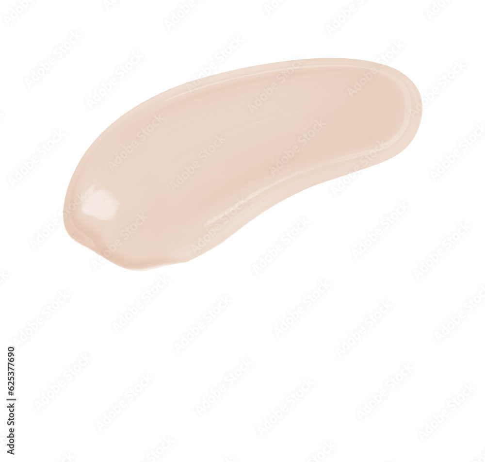 Porcelain CC Cream Coverage correcting foundation cosmetic swipe smear smudge isolated on white background. porcelain color brush stroke close up. Makeup cream texture background