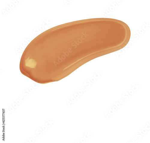 Golden Tan CC Cream Coverage correcting foundation cosmetic swipe smear smudge isolated on white background. golden tan color brush stroke close up. Makeup cream texture background © CHIC studio