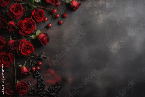 Whimsical Realism: Dreamlike Illustration of Red Roses on Dark Backgrounds - Generative AI © hisilly