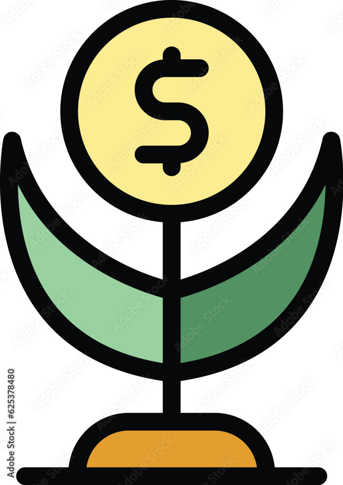 Money plant icon outline vector. Grow tree. Finance leaf color flat Money plant icon outline vector. Grow tree. Finance leaf color flat