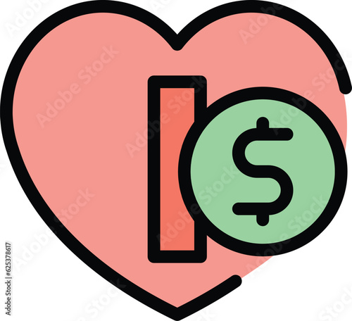 Keep money heart icon outline vector. Voluntary service. Relief health color flat