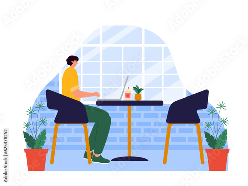 Coffee shop vector illistration. Coffee shop flat illustration. City cafe. Summer urban spring landscape. Flat design concept.