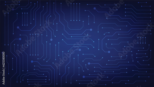 Hi tech digital circuit board. AI pad and electrical lines connected on blue lighting background. futuristic technology design element concept