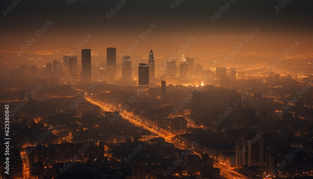 Beijing Glowing Skyscrapers Illuminate the Modern Urban Skyline at Dusk generated by AI