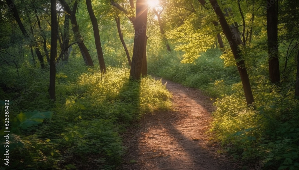 Tranquil footpath winds through vibrant autumn wilderness, nature beauty revealed generated by AI Tranquil footpath winds through vibrant autumn wilderness, nature beauty revealed generated by AI