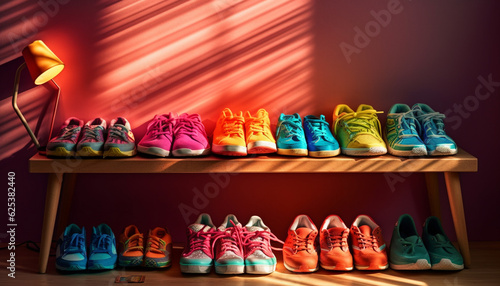 Modern multi colored sports shoes in a fashionable store collection generated by AI